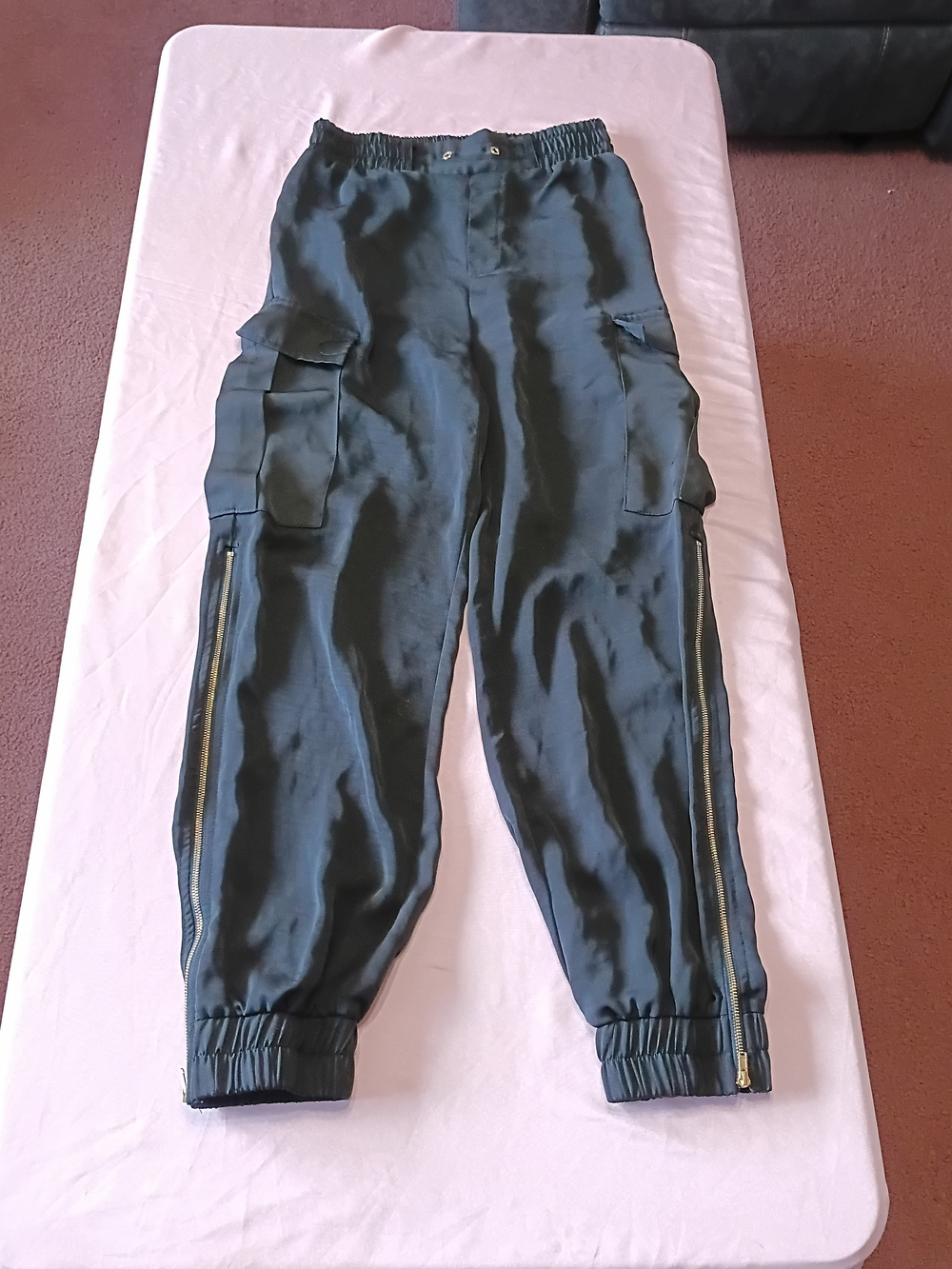 Fashion Nova Black Cargo Joggers with Gold Zippers Sz. XS